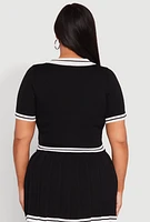 Womens Plus Size Daisy Varsity Stripe Crop Polo Tee, Black, Size 1X