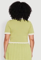Womens Plus Daisy Varsity Stripe Crop Polo Tee,