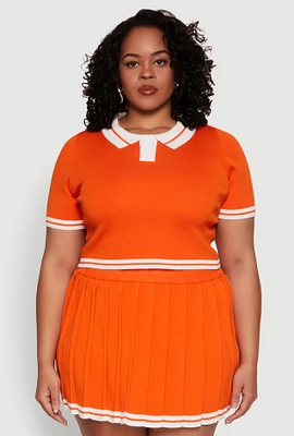 Womens Plus Daisy Varsity Stripe Crop Polo Tee,