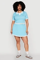 Womens Plus Daisy Varsity Stripe Crop Polo Tee,