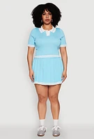 Womens Plus Daisy Varsity Stripe Crop Polo Tee,