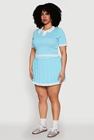 Womens Plus Daisy Varsity Stripe Crop Polo Tee,