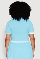 Womens Plus Daisy Varsity Stripe Crop Polo Tee,