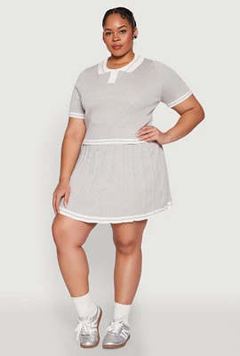 Womens Plus Size Daisy Varsity Stripe Pleated Skort, Grey, Size 1X