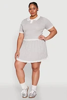 Womens Plus Size Daisy Varsity Stripe Pleated Skort, Grey, Size 1X