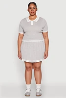Womens Plus Size Daisy Varsity Stripe Pleated Skort, Grey, Size 1X