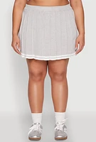 Womens Plus Size Daisy Varsity Stripe Pleated Skort, Grey, Size 1X