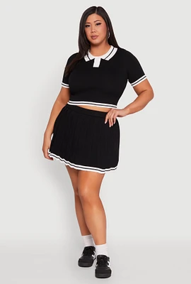 Womens Plus Daisy Varsity Stripe Pleated Skort,