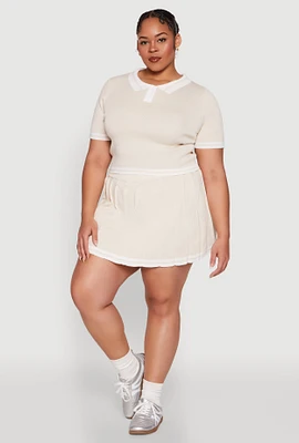 Womens Plus Daisy Varsity Stripe Pleated Skort,