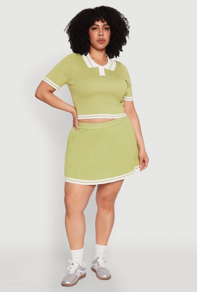 Womens Plus Daisy Varsity Stripe Pleated Skort,