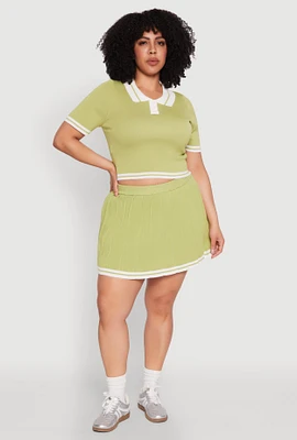 Womens Plus Daisy Varsity Stripe Pleated Skort,