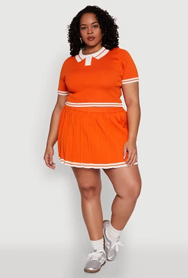 Womens Plus Daisy Varsity Stripe Pleated Skort,