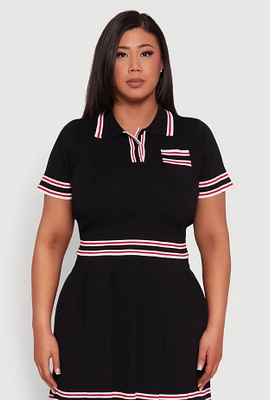 Womens Plus Daisy Varsity Stripe Crop Top, 1X