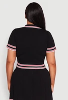 Womens Plus Daisy Varsity Stripe Crop Top, 1X