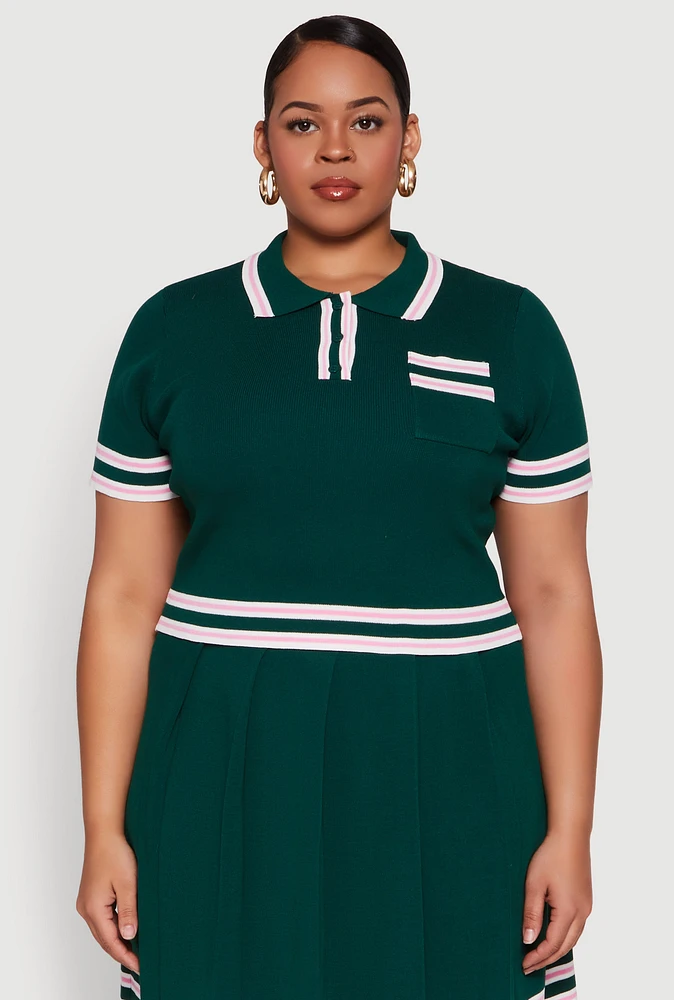 Womens Plus Daisy Varsity Stripe Crop Top,