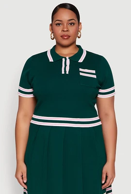 Womens Plus Daisy Varsity Stripe Crop Top,