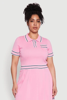 Womens Plus Daisy Varsity Stripe Crop Top, 2X
