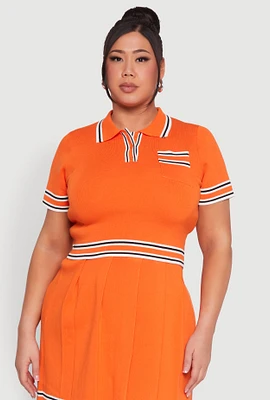 Womens Plus Daisy Varsity Stripe Crop Top, 2X