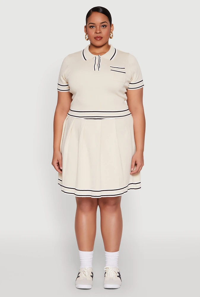 Womens Plus Daisy Varsity Stripe Pleated Skirt, 3X