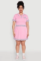 Womens Plus Daisy Varsity Stripe Pleated Skirt, Pink,