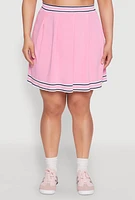 Womens Plus Daisy Varsity Stripe Pleated Skirt, Pink,