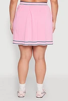 Womens Plus Daisy Varsity Stripe Pleated Skirt, Pink,