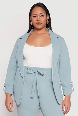 Womens Plus Crepe Knit Tabbed Sleeve Blazer,