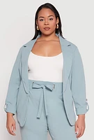 Womens Plus Crepe Knit Tabbed Sleeve Blazer,
