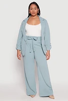 Womens Plus Crepe Knit Tabbed Sleeve Blazer,