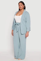 Womens Plus Crepe Knit Tabbed Sleeve Blazer,