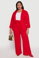 Womens Plus Size Crepe Knit Tabbed Sleeve Blazer, Red, Size 3X