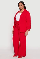 Womens Plus Size Crepe Knit Tabbed Sleeve Blazer, Red, Size 3X