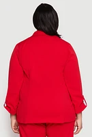 Womens Plus Size Crepe Knit Tabbed Sleeve Blazer, Red, Size 3X