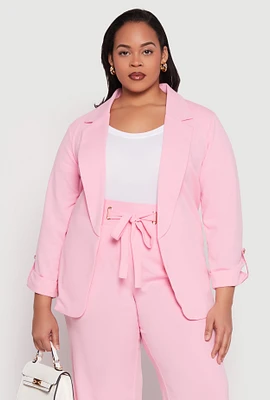 Womens Plus Crepe Knit Tabbed Sleeve Blazer, 1X