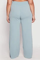 Womens Plus Size Crepe Knit Belted Front Dress Pants, Blue, Size 2X