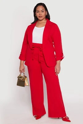 Womens Plus Size Crepe Knit Belted Front Dress Pants, Red, Size 1X