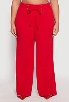 Womens Plus Size Crepe Knit Belted Front Dress Pants, Red, Size 1X