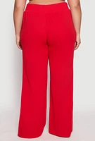 Womens Plus Size Crepe Knit Belted Front Dress Pants, Red, Size 1X