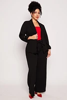 Womens Plus Size Crepe Knit Wide Leg Pants, Black, Size 1X