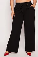 Womens Plus Size Crepe Knit Wide Leg Pants, Black, Size 1X