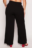 Womens Plus Size Crepe Knit Wide Leg Pants, Black, Size 1X