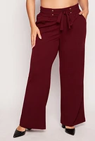 Womens Plus Crepe Knit Wide Leg Pants,