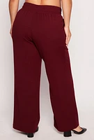 Womens Plus Crepe Knit Wide Leg Pants,