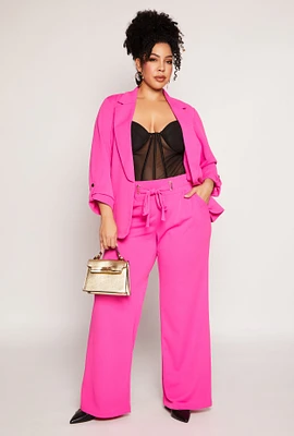 Womens Plus Crepe Knit Wide Leg Pants, Pink,