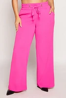 Womens Plus Crepe Knit Wide Leg Pants, Pink,