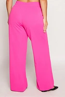 Womens Plus Crepe Knit Wide Leg Pants, Pink,