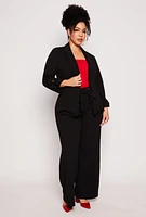 Womens Plus Size Open Front Tabbed Sleeve Blazer, Black, Size 1X