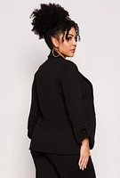 Womens Plus Size Open Front Tabbed Sleeve Blazer, Black, Size 1X
