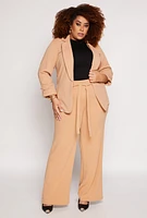 Womens Plus Size Open Front Tabbed Sleeve Blazer, Brown, Size 3X