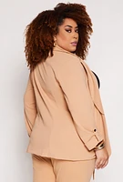 Womens Plus Size Open Front Tabbed Sleeve Blazer, Brown, Size 3X